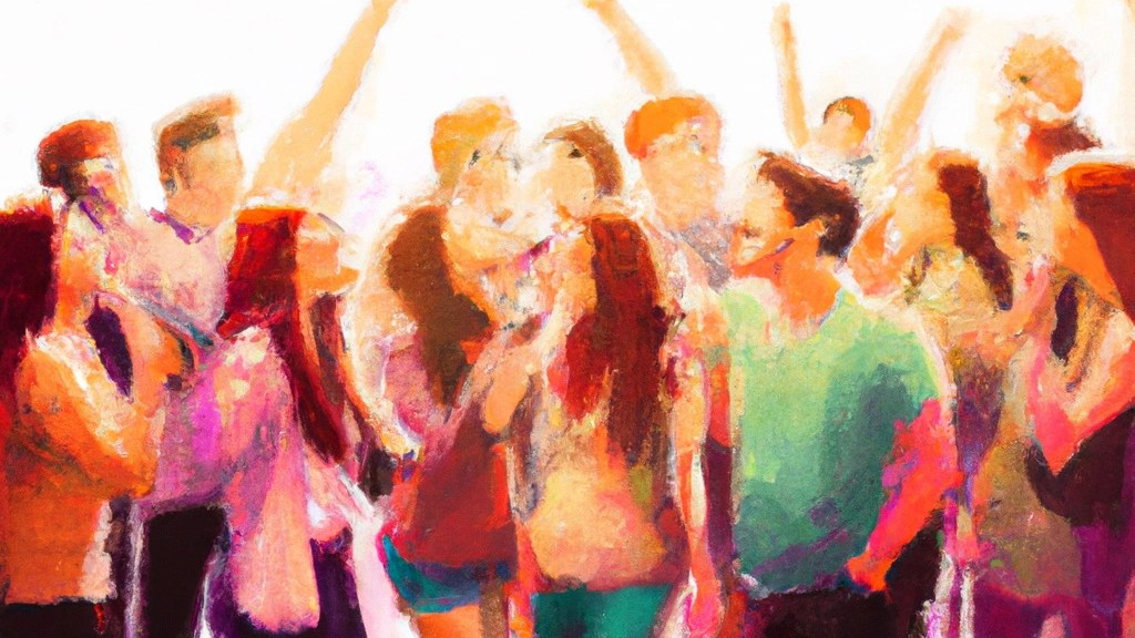 Digitales Gemälde von fröhlichen Menschen, die zusammen singen.